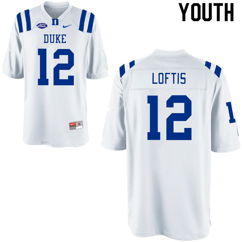 Youth #12 Grayson Loftis Duke Blue Devils College Football Jerseys Stitched-White